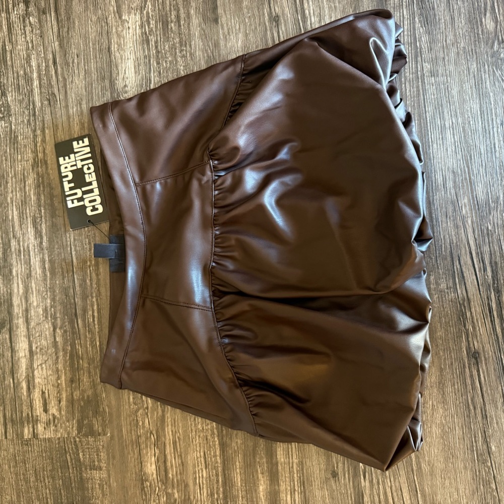 FUTURE COLLECTIVE Brown Faux Leather Mini Skirt